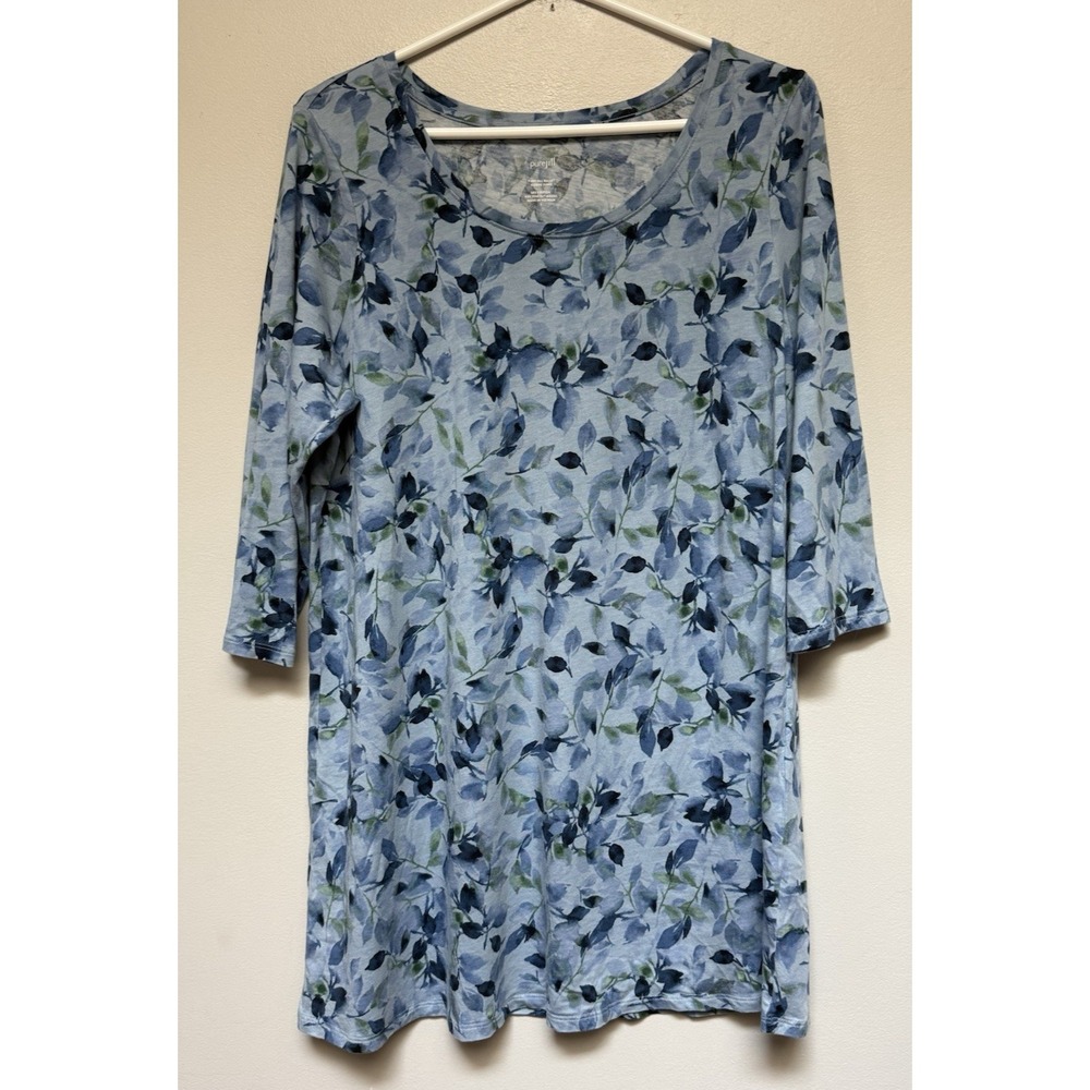 PURE JILL J Jill Ballet Sleeve Tunic Blue Floral Womens Large Mature Swing